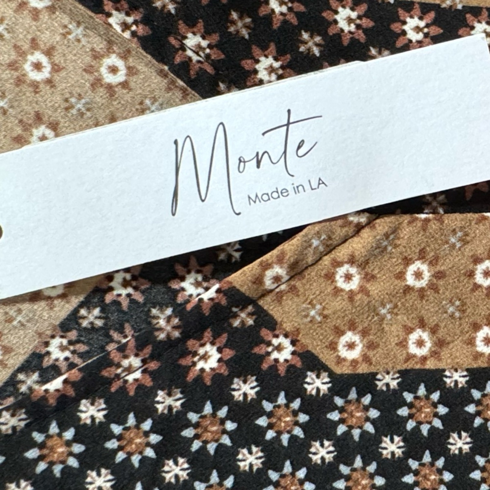 New Monte La Tribeca Mocha Patchwork Print Midi Dress S Artsy Beachy Nwt Boho — image 3 of 3